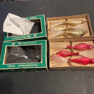 VTG 1960s Mr Christmas Gold & Red Glass Bird ORNAMENT 2 SETS/3 in Box (127)
